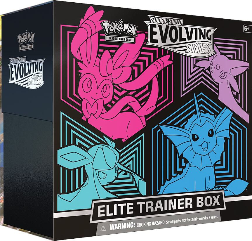 Pokémon TCG: Evolving Skies Elite Trainer Box (Glaceon, Vaporeon, Sylveon, and Espeon Cover Art) Small Tear on Front